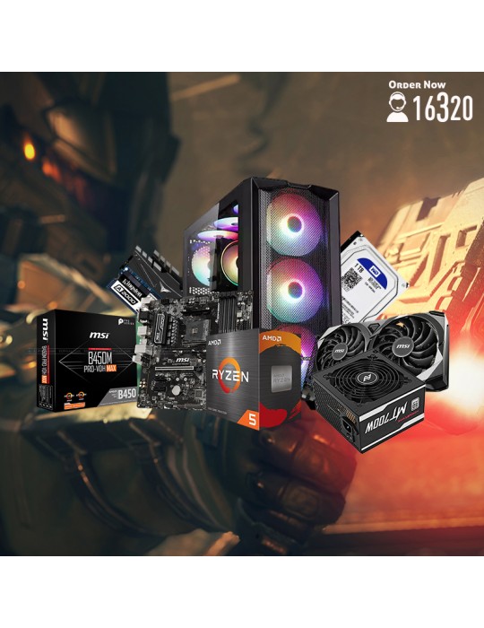  Gaming PC - Bundle AMD Ryzen™ 5 5600-B450M PRO-VDH MAX-16GB-1TB HDD-SSD 500GB-ATX H450X-PSU 700W 80-White
