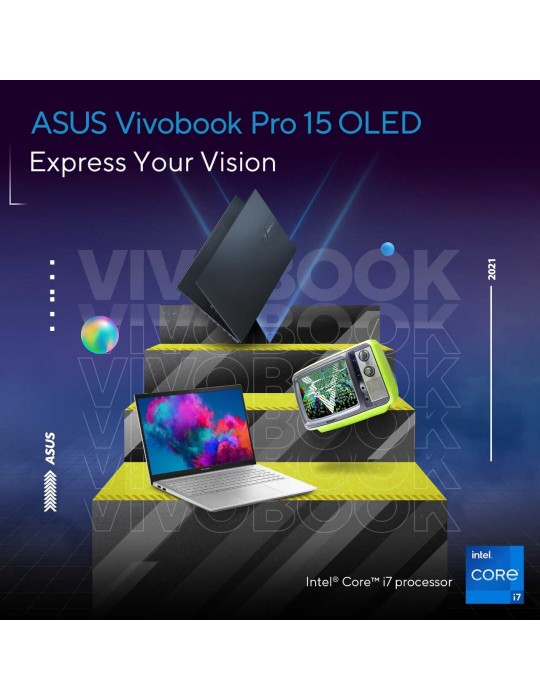  Laptop - ASUS Vivobook Pro 15 K3500PC-OLED007W i7-11370H-16GB-SSD 1TB-RTX3050-4GB-15.6 FHD OLED-Windows11-Quiet Blue