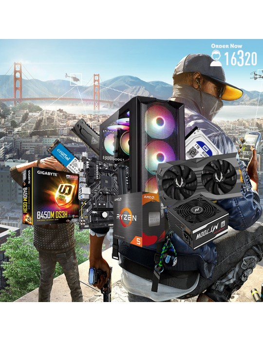  Gaming PC - Bundle AMD Ryzen™ 5 3600-B450M DS3H-GTX1660 SUPER 6GB-16GB-1TB HDD-SSD 250GB-ATX H450X-PSU 700W 80-White