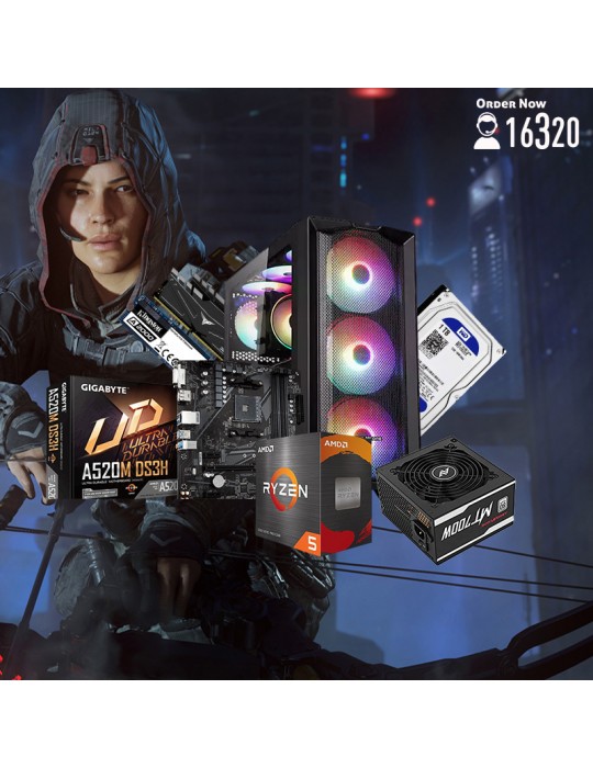  Gaming PC - Bundle AMD Ryzen™ 5 PRO 4650G-A520M DS3H-16GB-1TB HDD-SSD 500GB-ATX H450X-PSU 700W 80-White