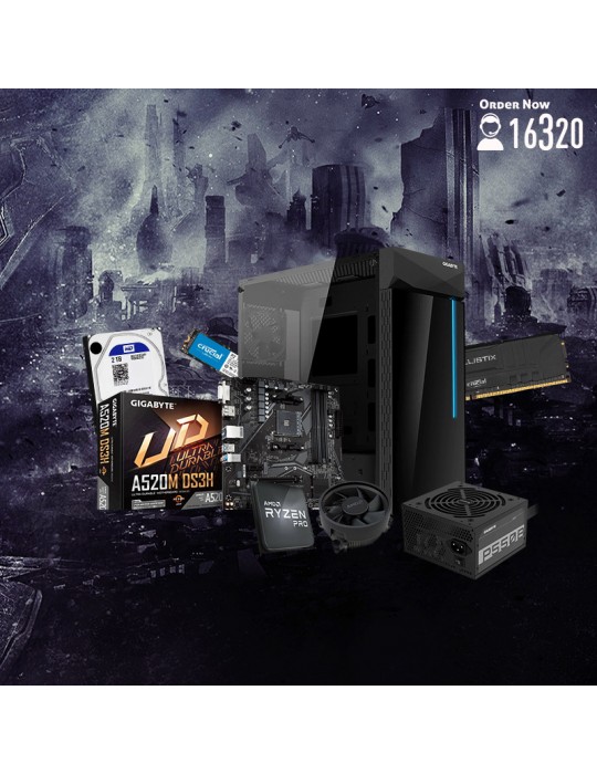  Gaming PC - Bundle Ryzen™ 5 PRO 4650G-AMD A520M DS3H-16GB-2TB HDD-250 SSD-C200 Tempered GLASS-PSU P550B 550W 80+Bronze