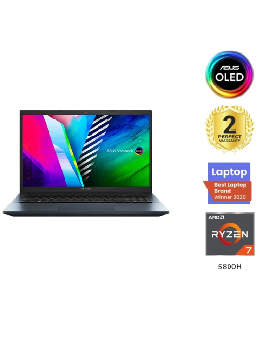  Laptop - ASUS Vivobook Pro 15 D3500QC-OLED007W AMD R7-5800H-16GB-SSD 512GB-RTX3050-4GB-15.6 FHD OLED-Win10-Quiet Blue