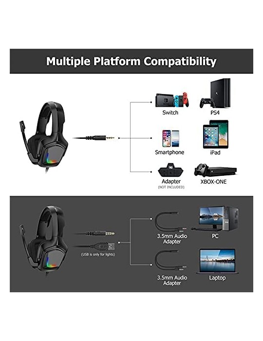  Headphones - ONIKUMA K20-3.5mm-RGB-Black