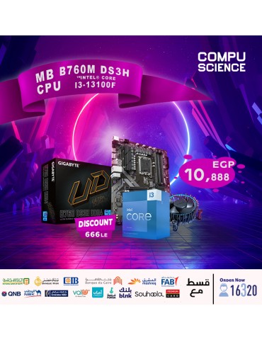 Bundle CPU Intel® Core™ i3-13100F /12MB Cache-Box-LGA1700-With Fan-MB GIGABYTE™ Intel® B760M DS3H DDR4-rev. 1.0