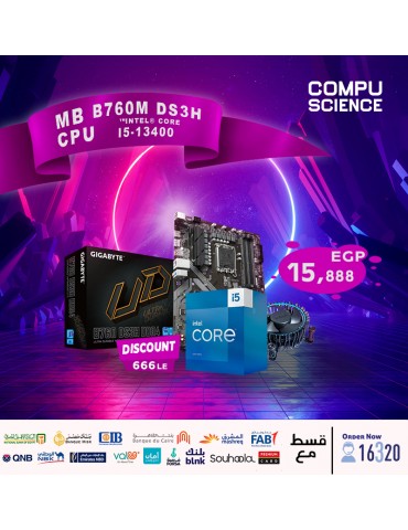 Bundle CPU Intel® Core™ i5-13400 /20MB Cache-Box-LGA1700-With Fan-MB GIGABYTE™ Intel® B760M DS3H DDR4-rev. 1.0