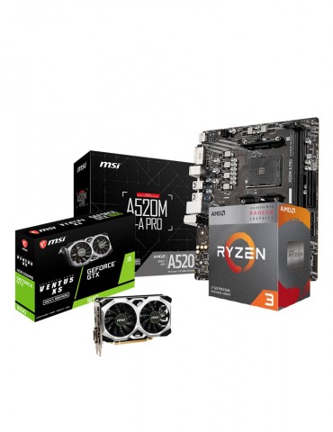 Bundle AMD Ryzen™ 3 4100-3.8GHZ- 4.0GHZ-4C/8T BOX-MB MSI ™ AMD A520M-A PRO-VGA MSI GeForce® GTX 1650 4G D6 VENTUS XS OCV1