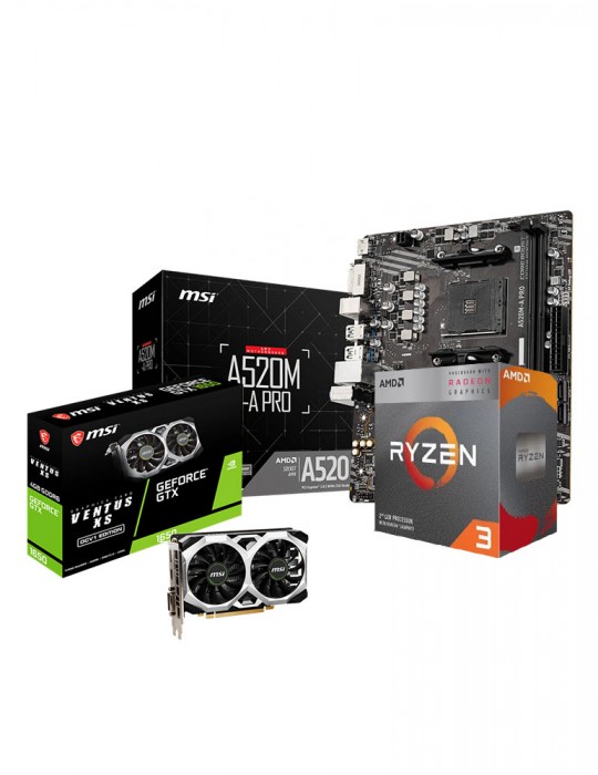  تجميعات جيمنج - Bundle AMD Ryzen™ 3 4100-3.8GHZ- 4.0GHZ-4C/8T BOX-MB MSI ™ AMD A520M-A PRO-VGA MSI GeForce® GTX 1650 4G D6 VENT