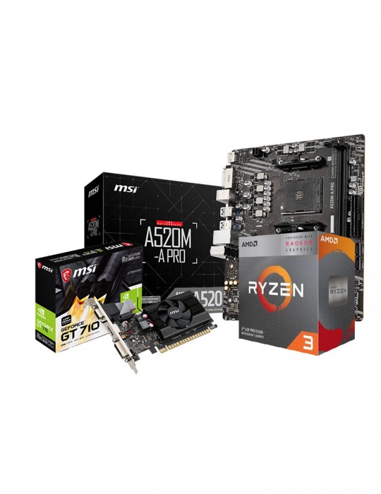  Gaming PC - Bundle AMD Ryzen™ 3 4100-3.8GHZ- 4.0GHZ-4C/8T BOX-MB MSI ™ AMD A520M-A PRO-VGA MSI GeForce GT 710 2G D3H LP