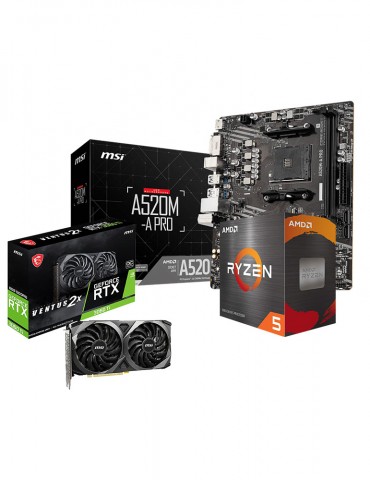 Bundle AMD Ryzen™ 5 5500-3.6GHZ- 4.2GHZ-6C/12T BOX-MB MSI ™ AMD A520M-A PRO-GeForce RTX™ 3060 Ti VENTUS 2X 8G