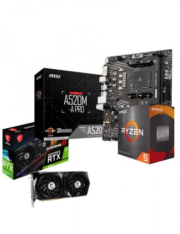 Bundle AMD Ryzen™ 5 5500-3.6GHZ- 4.2GHZ-6C/12T BOX-MB MSI ™ AMD A520M-A PRO-RTX™ 3050 GAMING X 8GB GDDR6