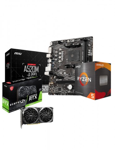 Bundle AMD Ryzen™ 5 5500-3.6GHZ- 4.2GHZ-6C/12T BOX-MB MSI ™ AMD A520M-A PRO-GeForce RTX™ 3060 VENTUS 2X 12G OC