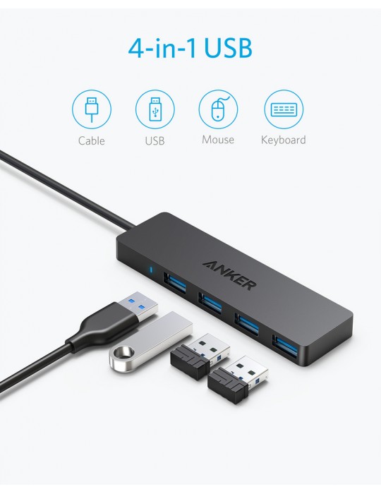  Home - Anker Ultra Slim 4-Port USB 3.0 Data Hub 2ft-Black