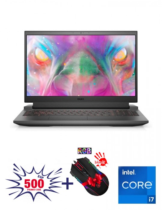  كمبيوتر محمول - Dell Inspiron G15-N5511 i7-11800H-16GB-SSD 512GB-RTX3060-6GB-15.6 FHD-DOS-Shadow Grey-Gaming Mouse
