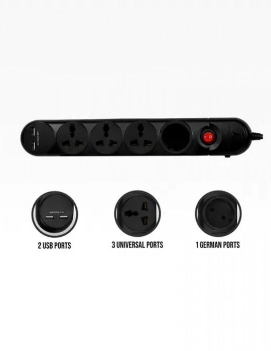  Power Strip - SystemMax 4 Ports/2 USB-2M-Black