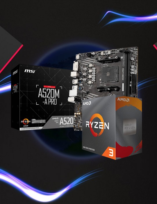  تجميعات جيمنج - Bundle AMD Ryzen™ 3 4100-3.8GHZ- 4.0GHZ-4C/8T BOX-MB MSI ™ AMD A520M-A PRO