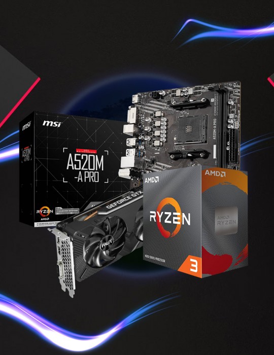  تجميعات جيمنج - Bundle AMD Ryzen™ 3 4100-3.8GHZ- 4.0GHZ-4C/8T BOX-MB MSI ™ AMD A520M-A PRO-VGA Palit 1660 TI DUAL 6GB GDDR6