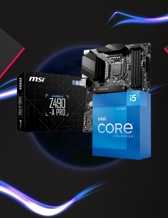  تجميعات جيمنج - Bundle CPU Intel® Core™ i5-12600K /20MB Cache -10CORE - LGA1700 BOX-With out Fan-MB MSI ™ Intel Z490-A PRO