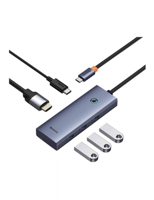  الصفحة الرئيسية - Baseus HUB 5-Port UltraJoy Type-C to HDMI4K@30Hz+ 4 USB -1*3.0 - 3*PD