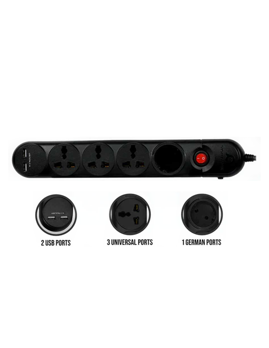  Power Strip - SystemMax 4 Ports/2 USB-2M-Black