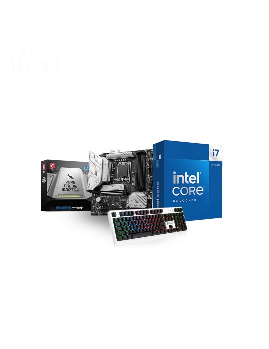  Home - Bundle CPU Intel Core i7-14700K LGA1700 BOX (Without Fan) - MB MSI Intel MAG B760 MORTAR DDR5+(gift) KB Bloody White