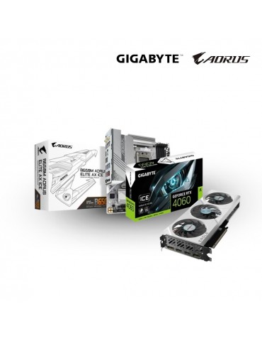 Bundle MB GIGABYTE AMD B650M AORUS ELITE AX ICE DDR5 - VGA GIGABYTE GeForce RTX 4060 EAGLE OC ICE 8G