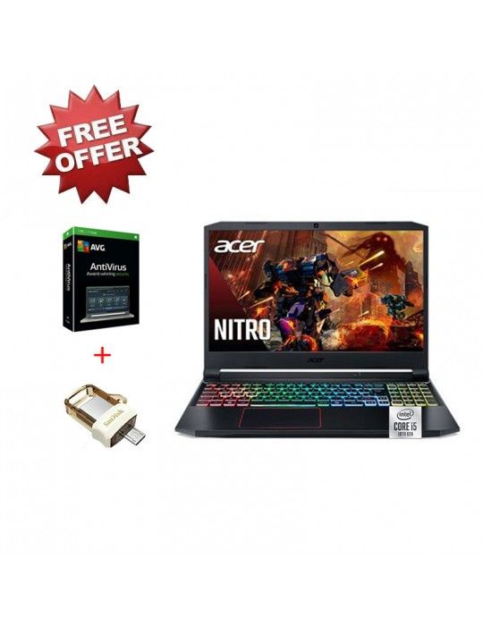  كمبيوتر محمول - Acer Nitro 5 AN515-55 i5-10300H-8GB/256SSD-1TB-GTX 1650-4GB-15.6FHD IPS-Win10-Black