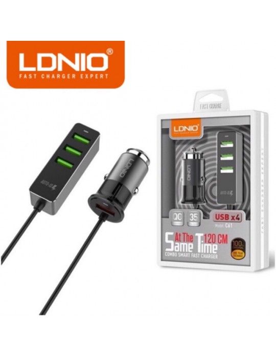  Mobile Accessories - LDNIO C61 Combo 4 USB-QC3.0-Fast Car Charge-120cm