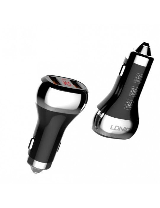  Mobile Accessories - LDNIO C2-Type C-QC3.0 Fast Car Charging 36W-2 USB Ports-LED Display