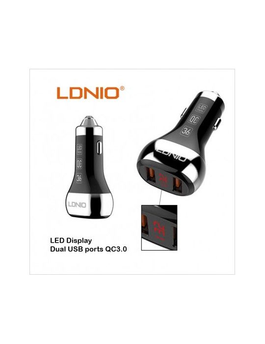 Mobile Accessories - LDNIO C2-Type C-QC3.0 Fast Car Charging 36W-2 USB Ports-LED Display