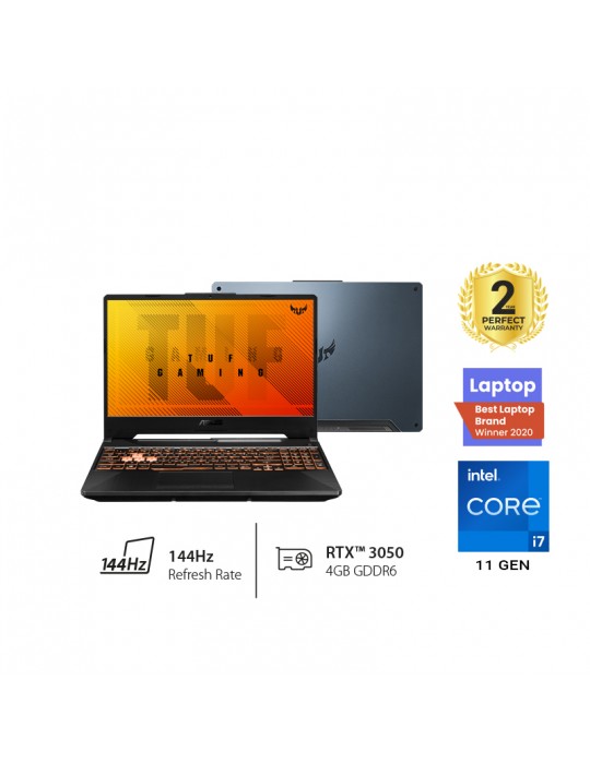  Laptop - ASUS TUF Gaming F15 FX506HCB-HN143T i7-11800H-16GB-SSD 512GB-RTX3050-4GB-15.6 FHD 144Hz-Win10-Eclipse Grey-Gaming Mous